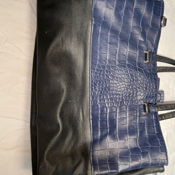 Navy and Black Leather French Connection Tote - Picture 2 of 6